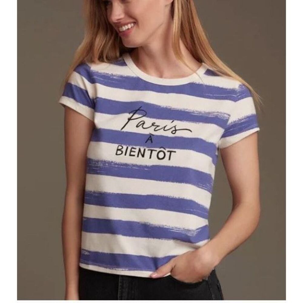 Anthropologie Maeve Women's Paris à bientôt Graphic Baby Tee Shirt XXS NWT 58